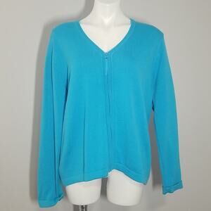 NWT Foxcroft Caribbean Blue Full Zip Cardigan Sweater - Women's Size XL